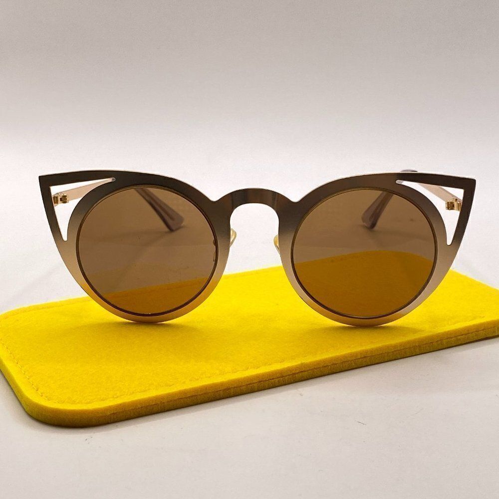 Women Matte Gold Frames Tan Lenses Avant Garde Sunglasses With Case New